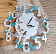 Decorative Wall Clock With Butterflies Laser Cut CDR File