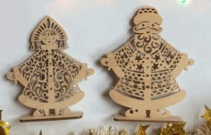 Ded Moroz And Snegurochka Christmas Decoration Russian Santa Father Frost Laser Cut CDR File