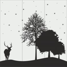 Deer and Tree Silhouette Vector Art CNC Laser Cut Free CDR File