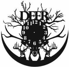 Deer Animals Wall Art Clock Silhouette Template Vector File