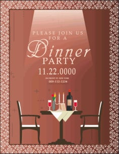 Dinner Party Invitation Card Red Design Table Decoration Vector File