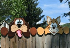 Dog and Cat Fence Peekers Laser Cut Garden Decor CDR File
