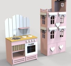Dollhouse and mini Kitchen Toy Model DXF File for Laser Cutting
