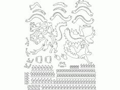 Dragon 3D Puzzle Laser Cut Vector Art DXF File