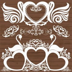 Engrave Swans Decor with Hearts Laser Cut CDR File