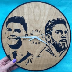 Engraved Messi Ronaldo Exclusive Wall Clock Laser Cut CDR File