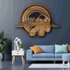 Engraved Space Wall Art Cosmos Theme Wall Decor Man In Space Art Laser Cut CDR File