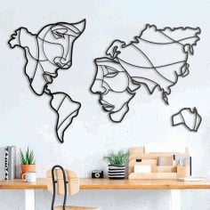 Faces of The World Map Wall Art Laser Cut Free CDR File