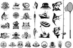 Fishing Icon Silhouette Vector Art CDR and DXF File
