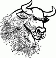 Floral Bull For Laser Engraving Machines Free Vector CDR File