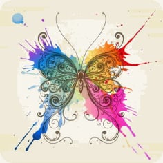 Floral Butterfly with Grunge Background Free Vector
