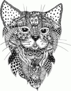Floral Cat For Laser Cut Plasma Decal Free Vector DXF File