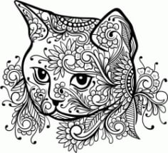 Floral Cat For Laser Engraving Machines Free Vector DXF File