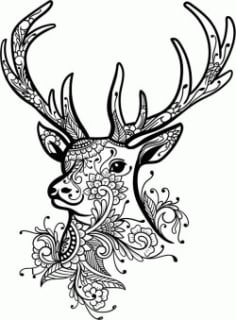 Floral Deer For Laser Engraving Machines Free Vector DXF File