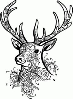 Floral Deer For Laser Engraving Machines Free Vector CDR File