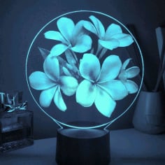 Floral LED Laser Cut 3D Illusion Light Lamp Design CDR File