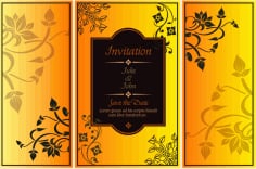 Floral triptych brochure wedding invitation Vector File