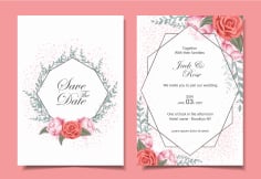 Floral Wedding Invitation Cards Set with Roses Vector File