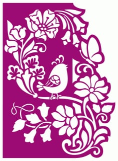 Floral Wedding Panel With Bird Laser Cutting CDR File