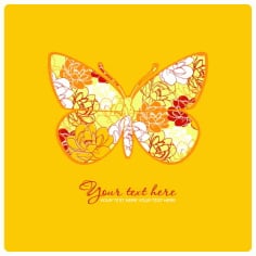 Flower with Butterfly and Yellow Background Free Vector