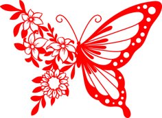 Flower with Butterfly Element for Design Laser Engraving Vector File