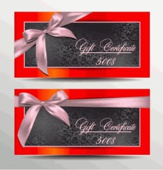 Gift Certificate With Floral And Pink Ribbons Illustrator Vector File