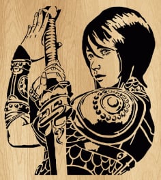 Girl with A Sword Wall Art Decor Laser Cut Free CDR File