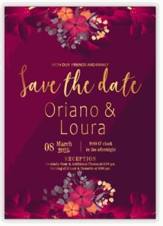 Golden and Purple Wedding Invitation Card Vector File