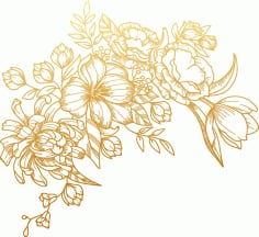 Golden Flower Laser Engraving Design for Wall Art Decor CDR Vectors File