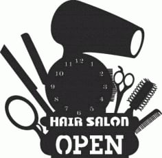 Hair Salon Open Modern Wall Clock CDR File