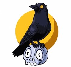 Halloween Icon Crow Skull Sketch Handdrawn Cartoon Free Vector