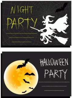 Halloween Invitation Card Templates Wizard Bat Moonlight Icons Vector File
