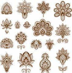 Henna Set Of Ornamental Stylized Flowers Free CDR Vectors File