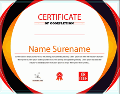 Horizontal Red, Black and Orange Certificate Of Completion Vector File