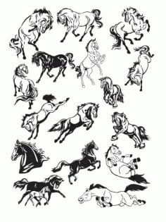 Horse set Wall Art Collection Free DXF Vectors File