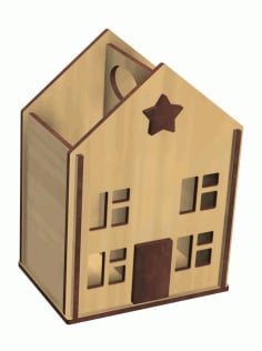 House Shaped Pencil Holder Laser Cut Free CDR File