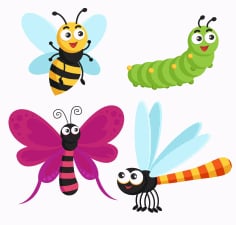 Insects Icons Cute Cartoon Sketch Modern Design Free Vector