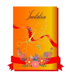 Invitation Card Cover Template Flowers Cutting Ribbon Ornament Free Vector