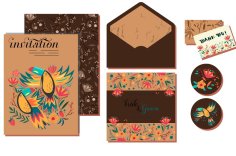 Invitation Card Template Natural Birds Flowers Sketch Free Vector