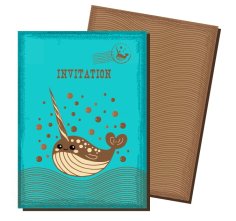 Invitation Card Templates Curves Whale Ornament Retro Style Free Vector