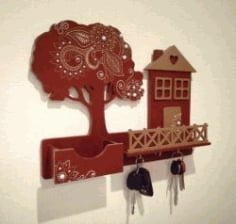 Key Hanger Shaped House And Tree for Laser Cut CNC CDR File