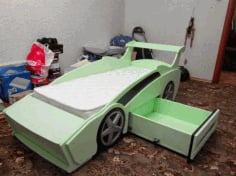 Kids Racing Car Bed With Drawer Laser Cutting Template Free CDR Vectors File