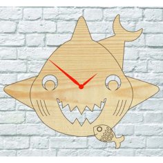 Laser Cut 2 Layer Wooden Shark Wall Clock CDR and DXF File