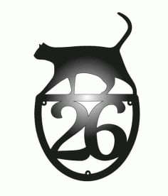 Laser Cut 26 House Number With Cat, Wooden House Tag Vector File