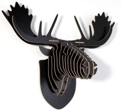 Laser Cut 3D Animal Wooden Puzzle Moose Head Wall Mounted Trophy DXF File