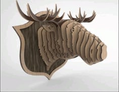 Laser Cut 3D Elk Head Made of plywood 6mm for Wall Decor DXF File