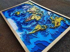 Laser Cut 3D Puzzle Model Multilayer World Map for Wall Decor Vector File