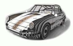 Laser Cut 3D Puzzle Porsche Wooden Car Model, Porsche Wooden Toy Vector File