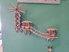 Laser Cut 3D Puzzle Windmill Hanging House Model 3mm Vector File