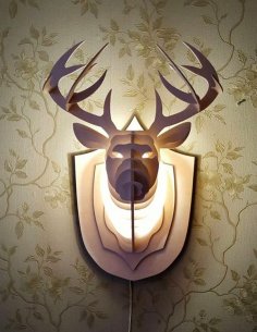 Laser Cut 3D Puzzle Wooden Lamp Decorative Wall Mounted Deer Head Model DXF File